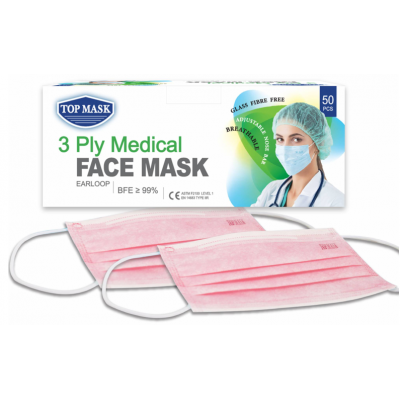 MEDICAL FACE MASK 3ply (PINK) - 1 BOX