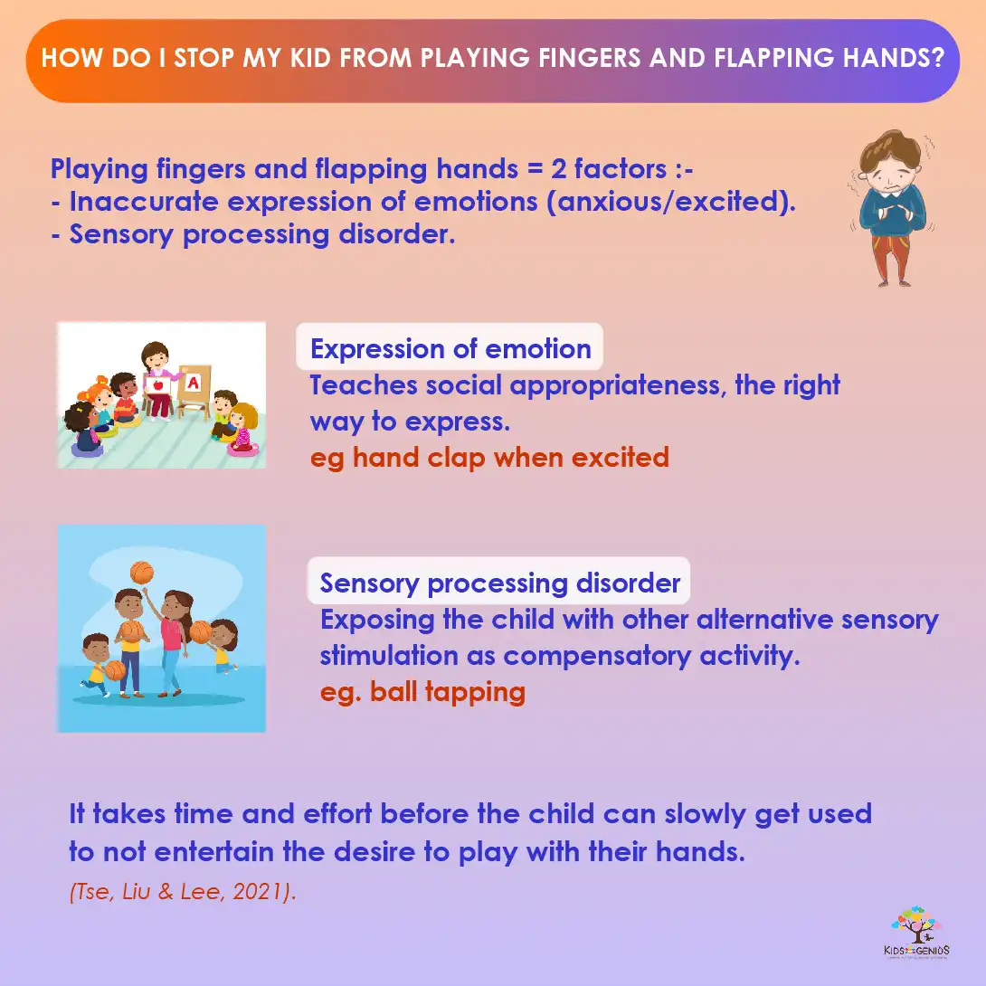 How do I stop my kid from playing fingers and flapping hands?