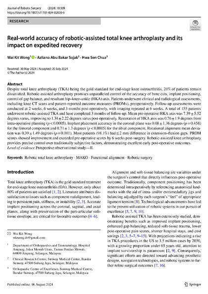 Real‑world accuracy of robotic‑assisted total knee arthroplasty and its  impact on expedited recover